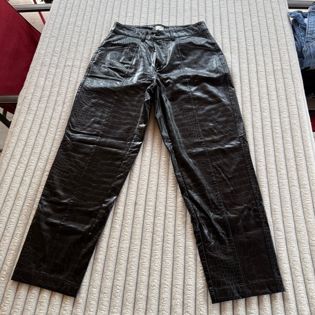 Black Crocodile Leather Pants